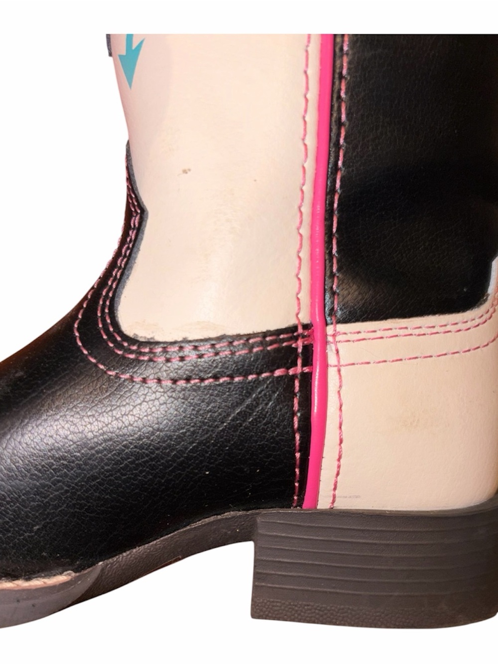 Ariat Girls' Black, Cream & Pink Heart Western Boots with Turquoise Accents - Picture 4 of 12
